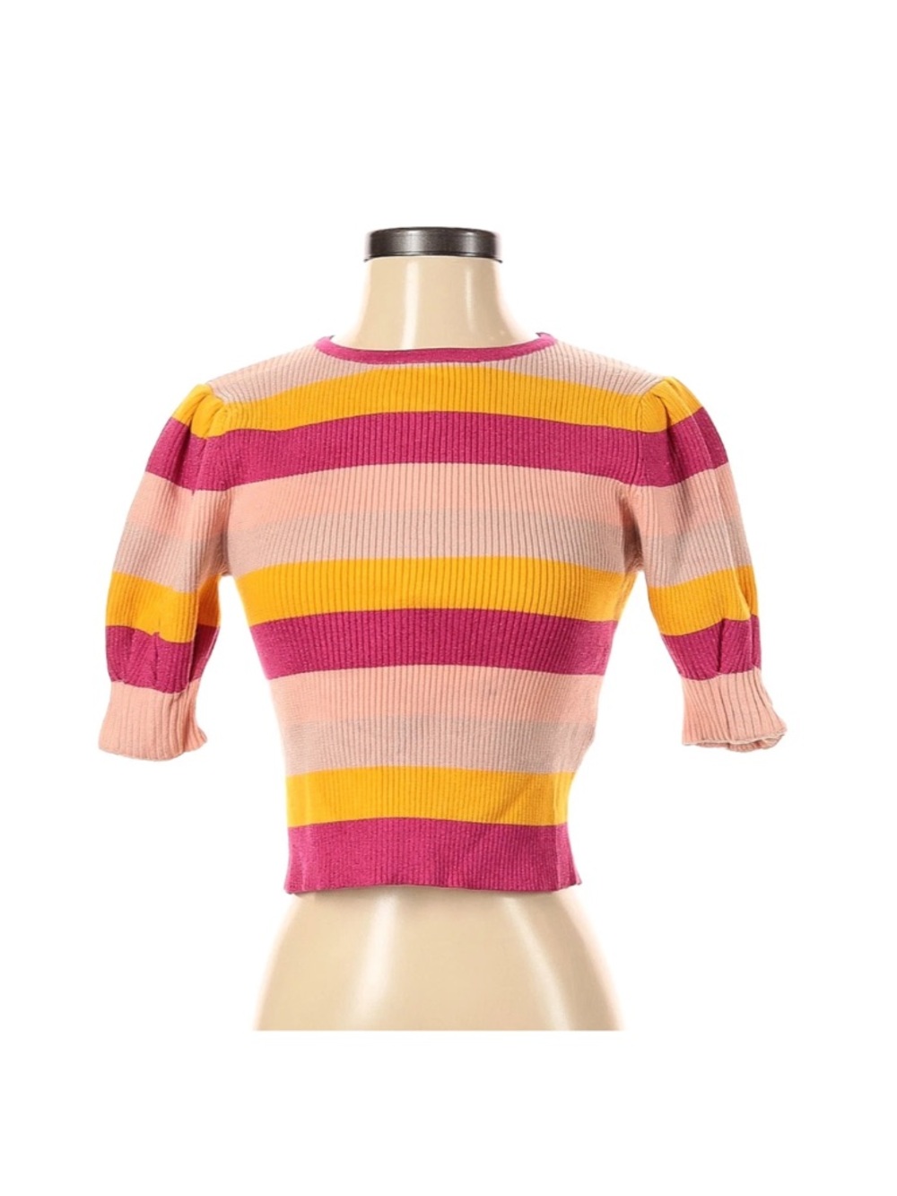 Finders Keepers Ribbed Stripe Knit Top in Pink, Yellow & Peach
